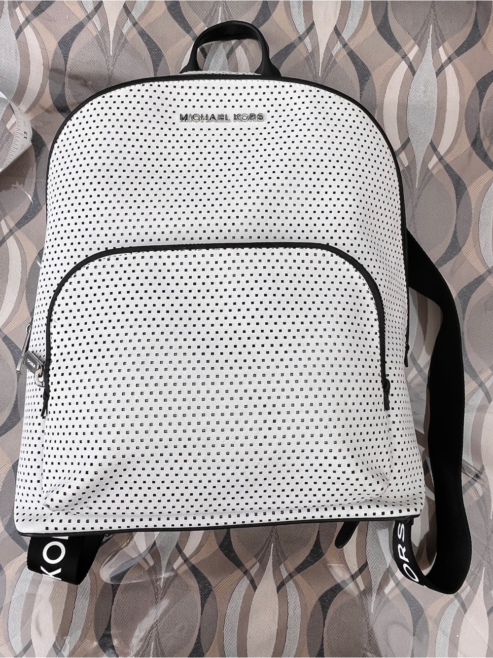 Michael Kors White and Black Perforated Leather Backpack
